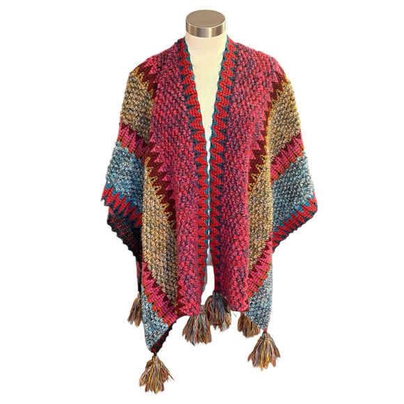 Anthropologie Fringed Knit Cardigan Kimono Shawl Multi-Color One Size - Picture 2 of 9